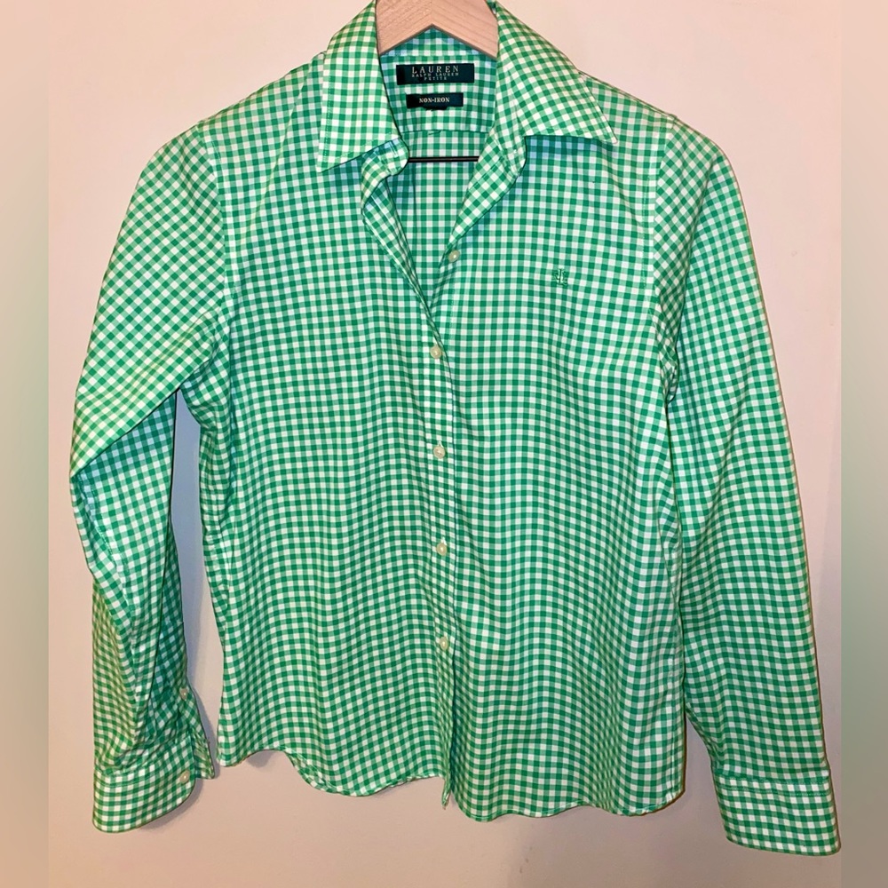 LAUREN RALPH LAUREN Women’s Non-Iron Plaid Button Down Shirt